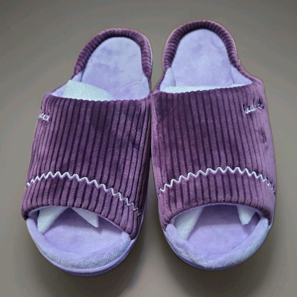 SaDuck Purple Corduroy Open Toe Slippers Arch Support Size New No Box